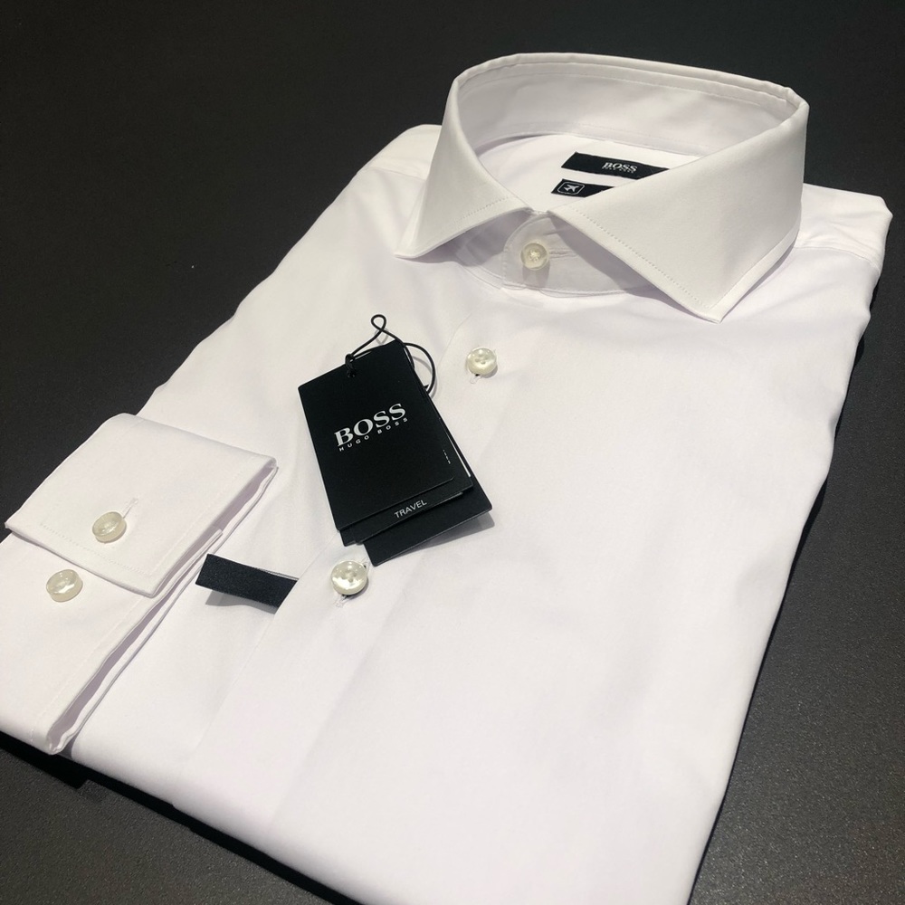 White Hugo Boss slim fit spread collar dress shirt
